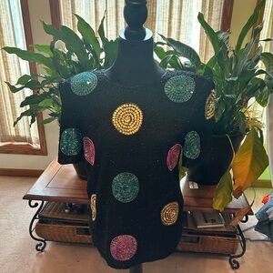 NIGHT VOGUE Beaded Black Top Vintage